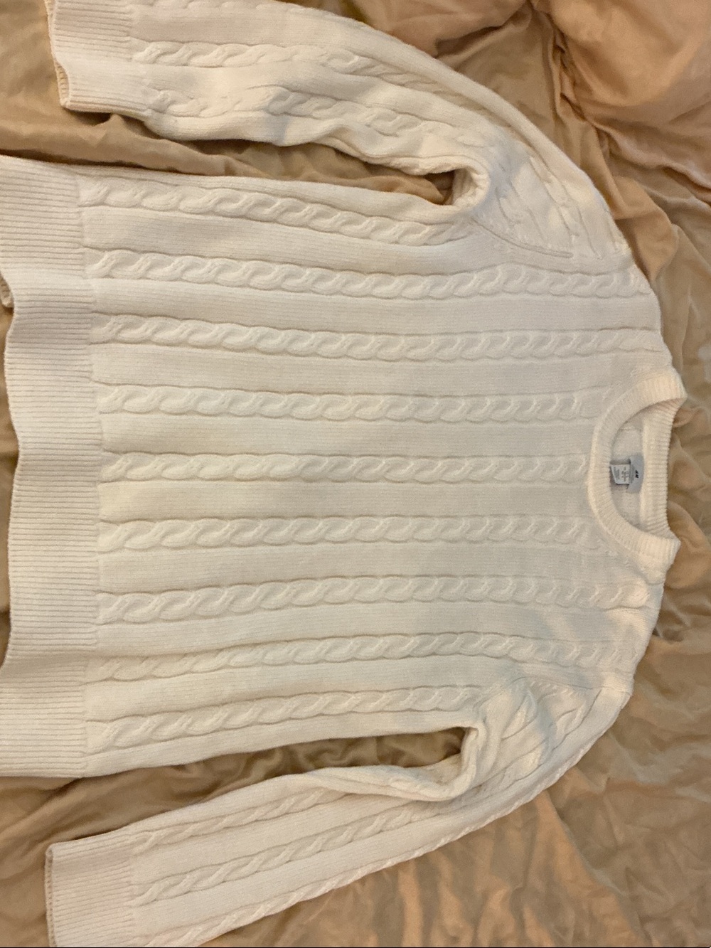 H&M Men's Cream Cable Knit Crewneck Sweater